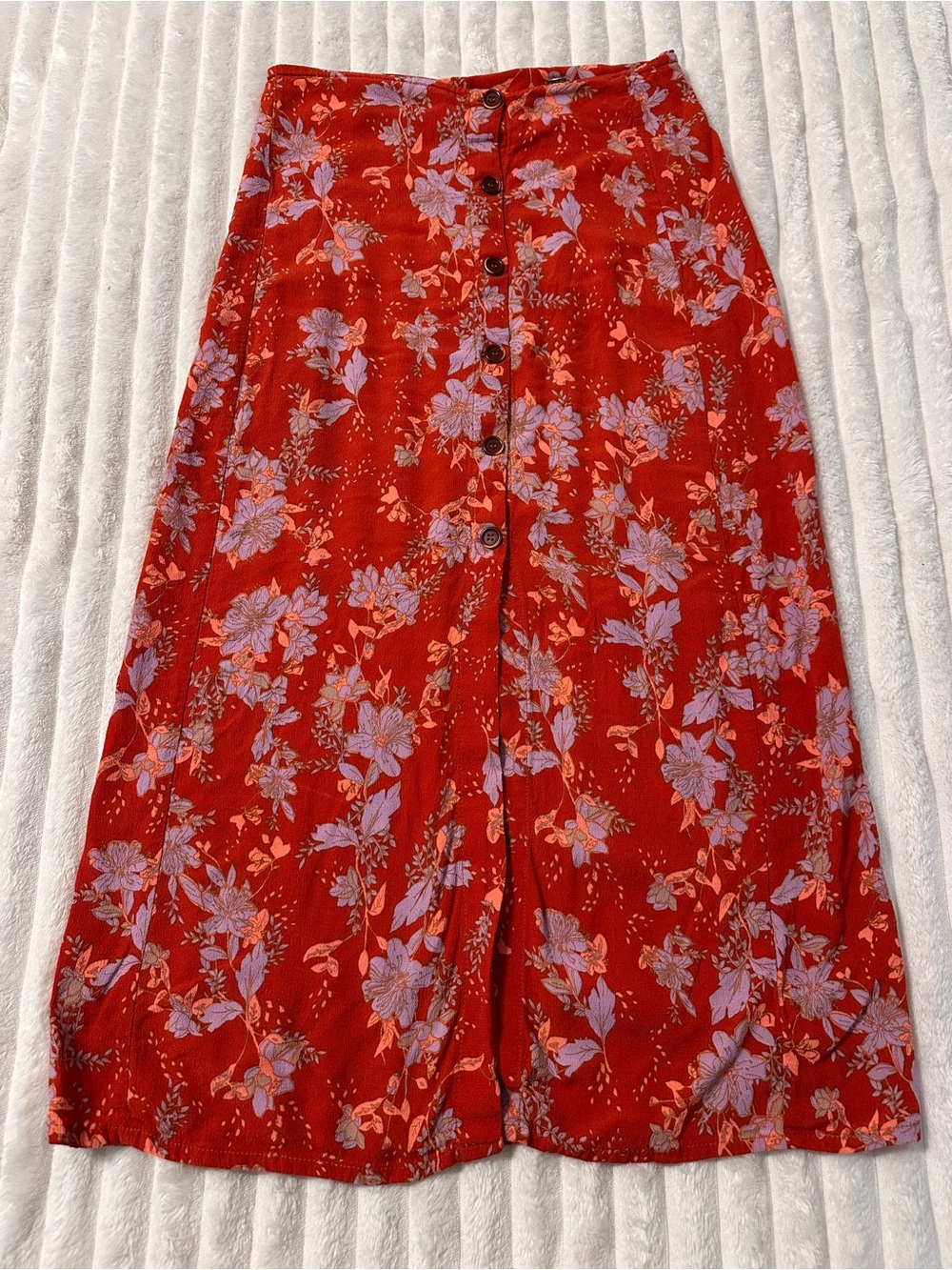 Free People Rust Floral Button-Front Midi Skirt - Picture 5 of 10
